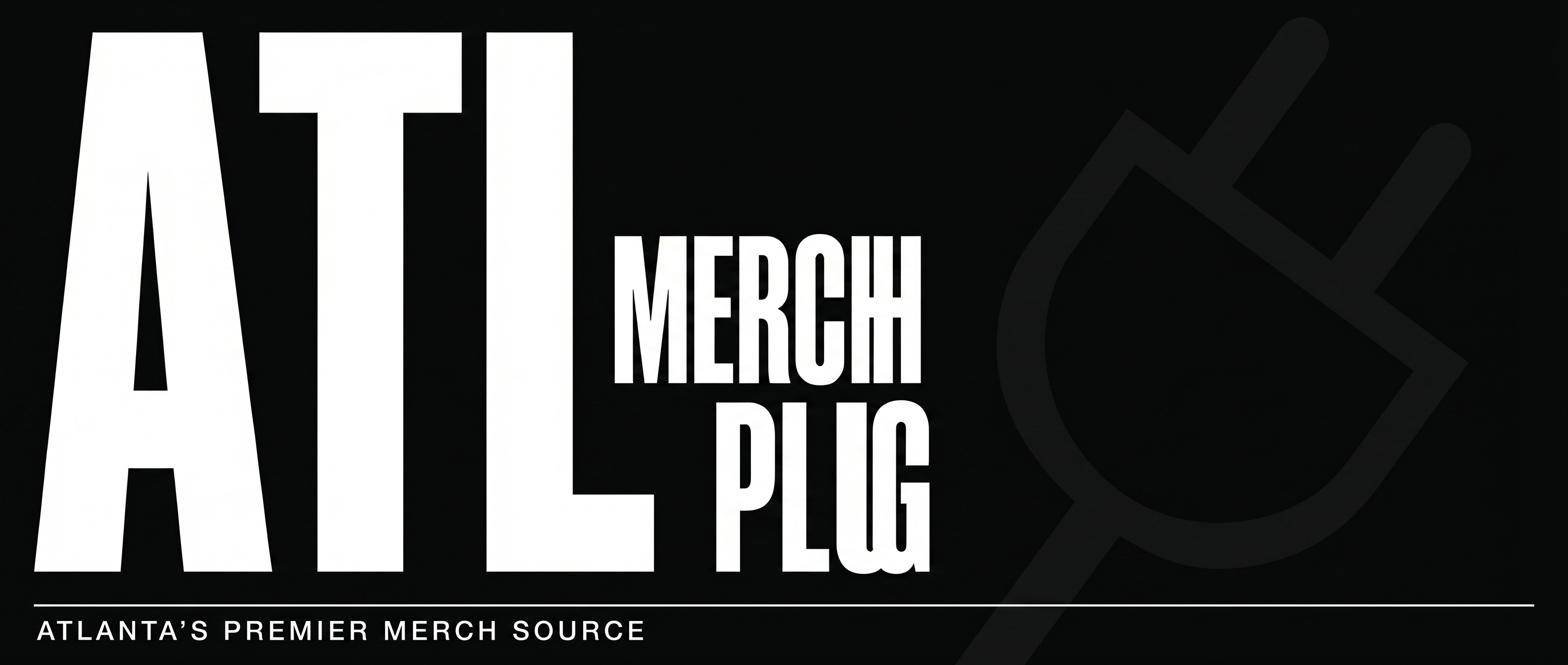 Logo for ATL Merch Plug with text and a plug icon on a black background